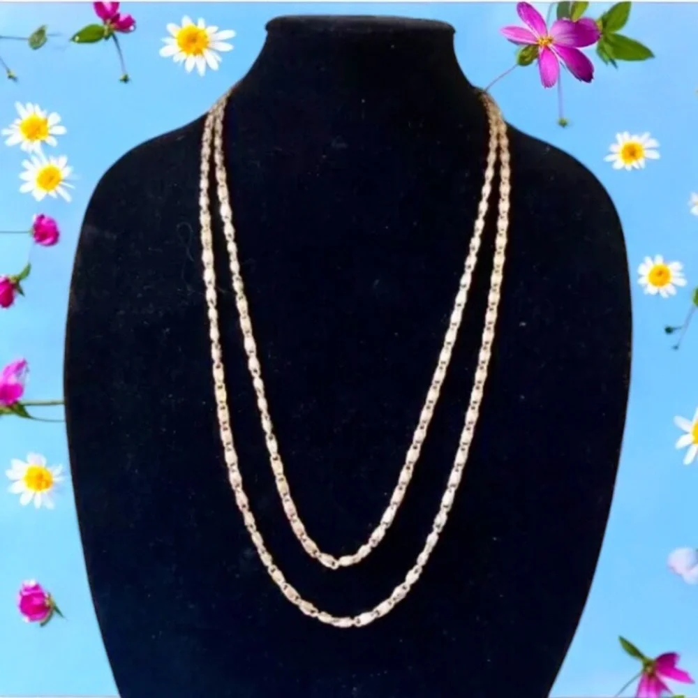 Monet Vintage Gold Tone Chain Necklace Paperclip Fancy Signed Extra Long